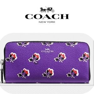 Coach Purple Bramble Flower Floral Zipper Wallet